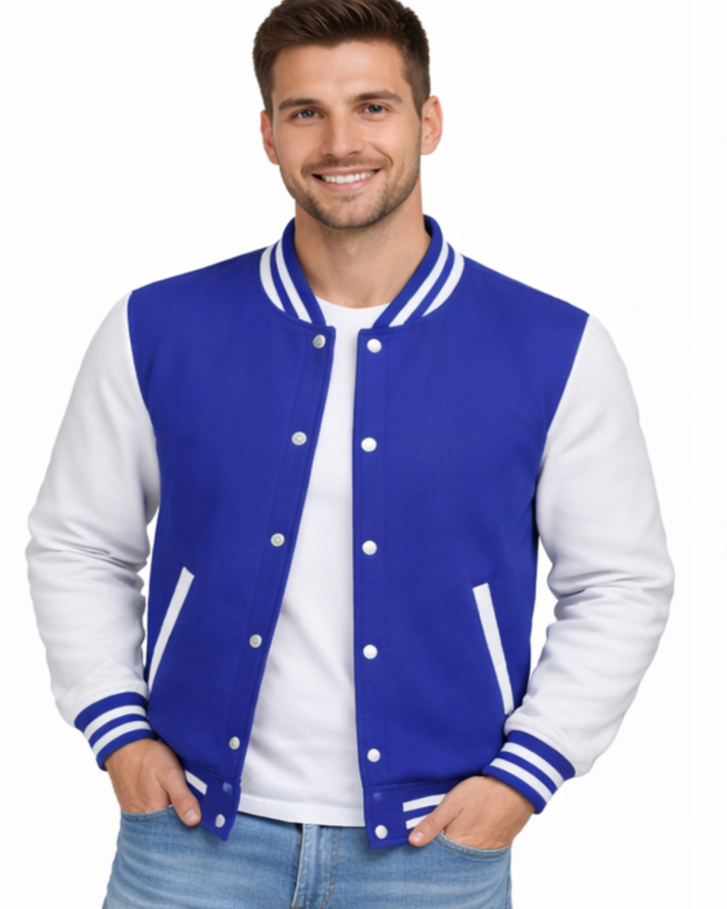 Blue Varsity Bomber Jacket–Men’s Letterman Jacket