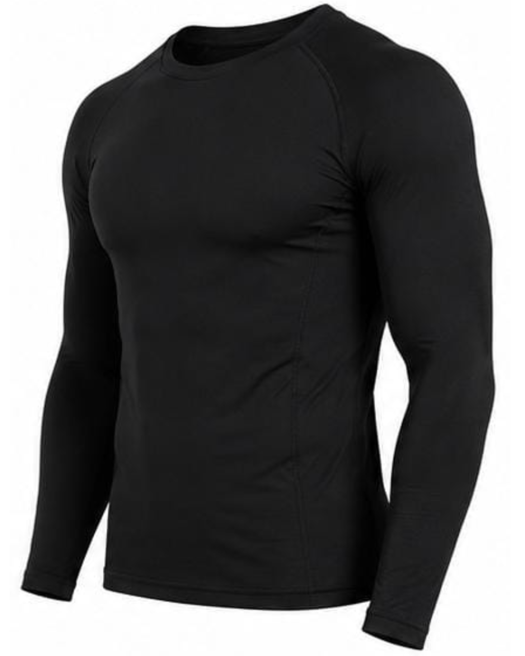 A black long-sleeve athletic compression shirt with raglan sleeves, shown on a white background.