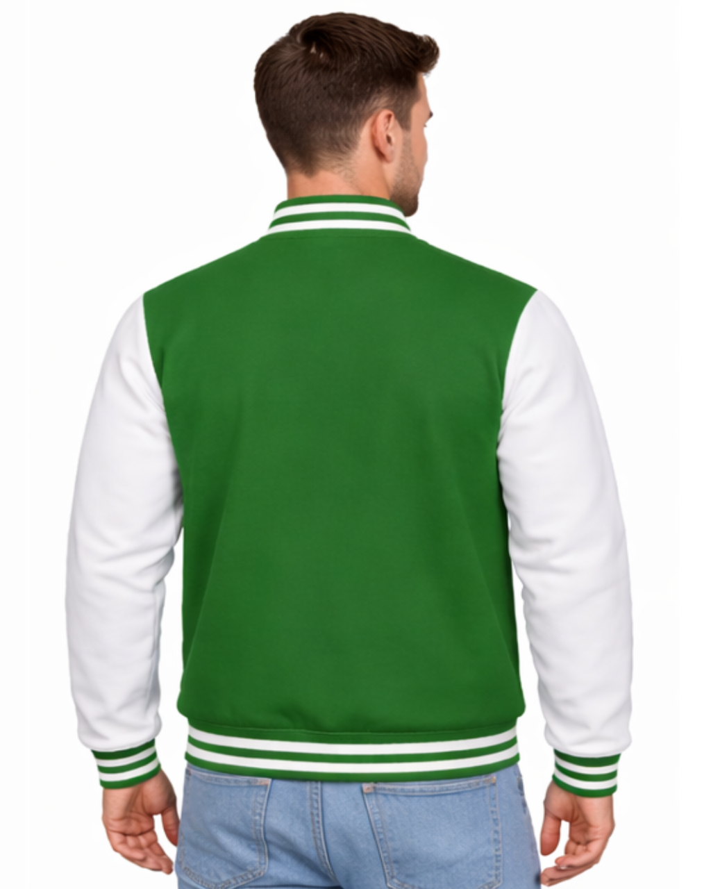 Premium Green Varsity Jacket with White Sleeves for Men & Women | Classic Bomber Jacket