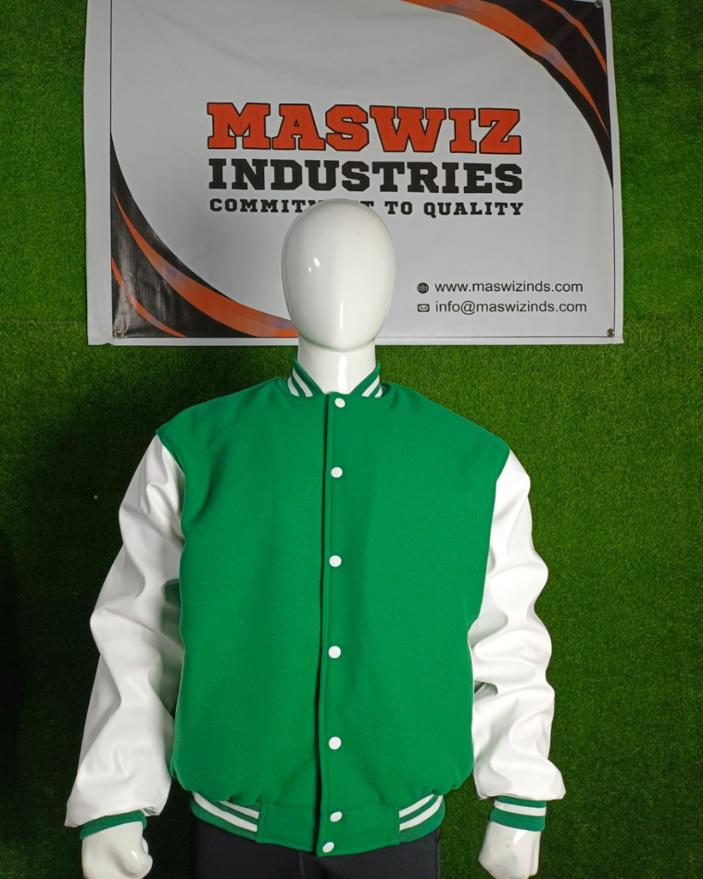 Premium Green Varsity Jacket with White Sleeves for Men & Women | Classic Bomber Jacket