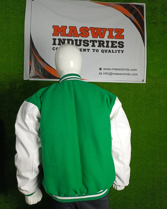 Premium Green Varsity Jacket with White Sleeves for Men & Women | Classic Bomber Jacket