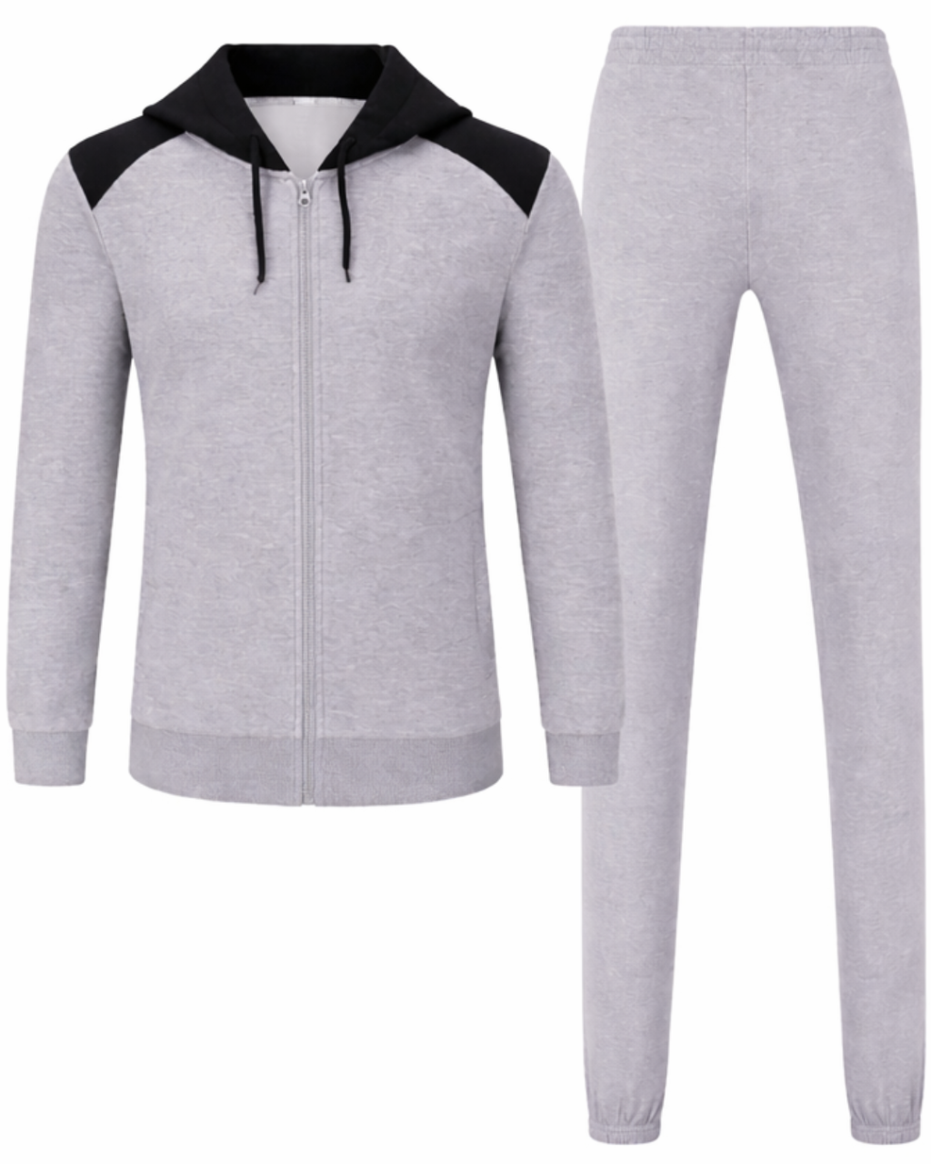 Gray tracksuit with black accents on a white background