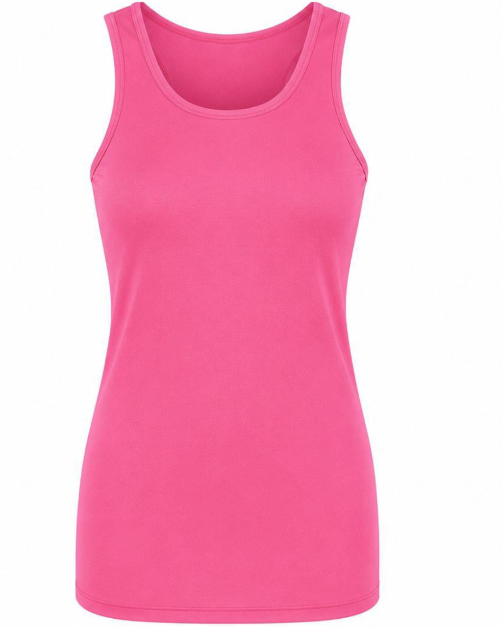 A bright pink sleeveless scoop-neck tank top shown on a plain white background.