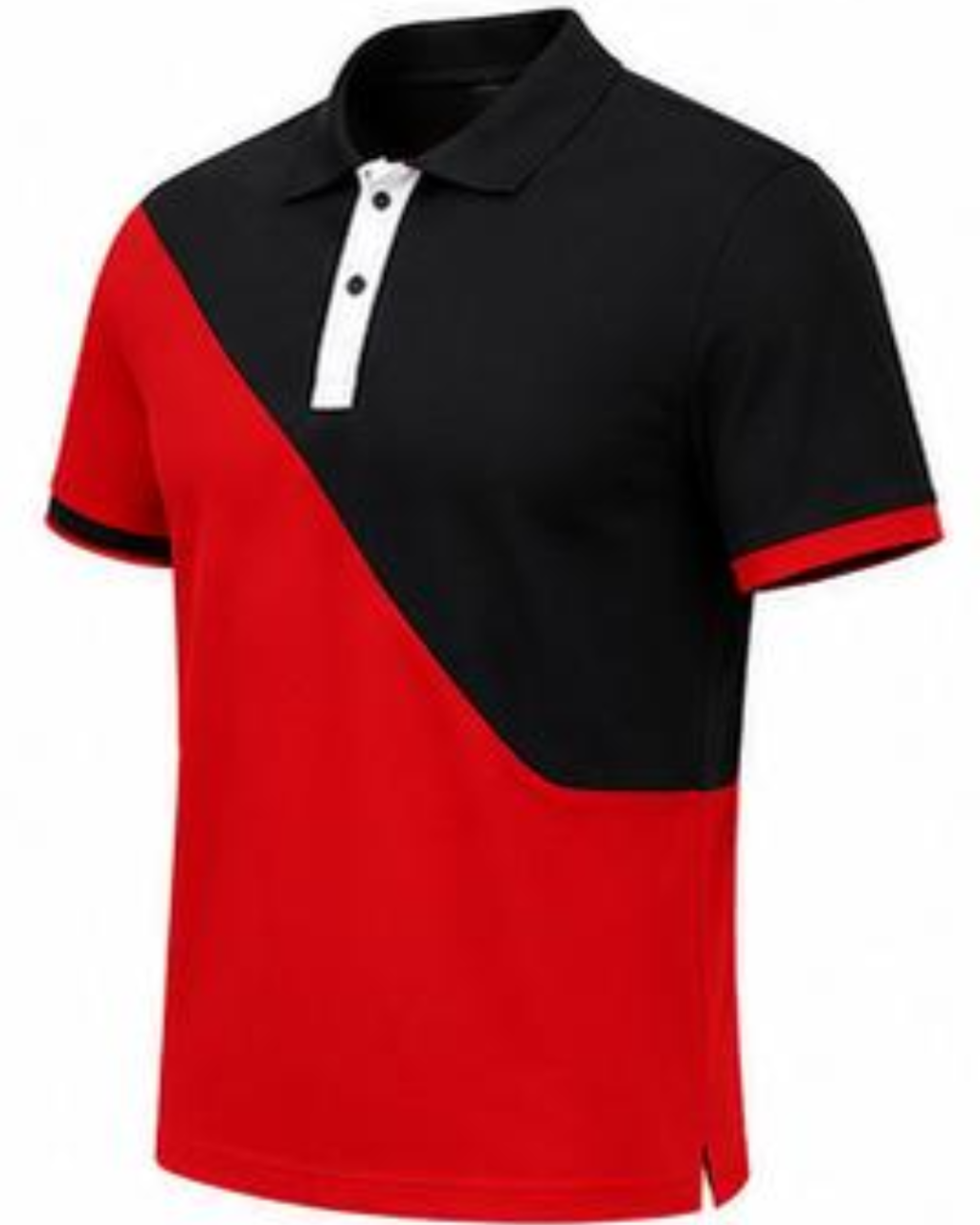 Black and red polo shirt on a white background