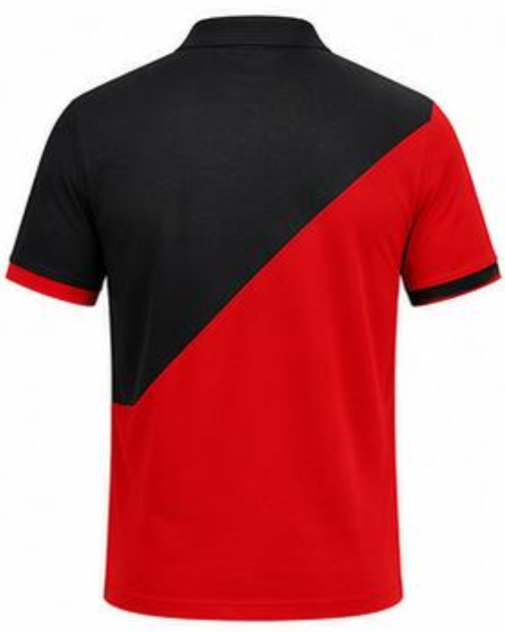 Red and black polo shirt on a white background