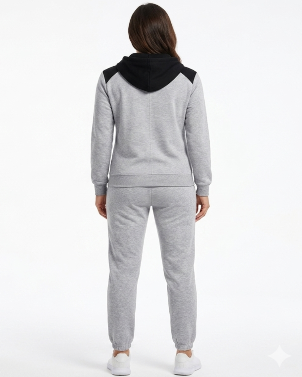 Women's Gray Tracksuit Set with Zip Hood