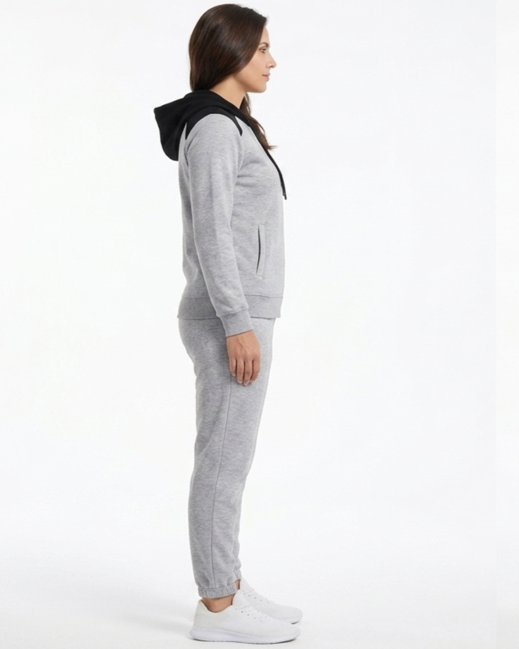 Women's Gray Tracksuit Set with Zip Hood