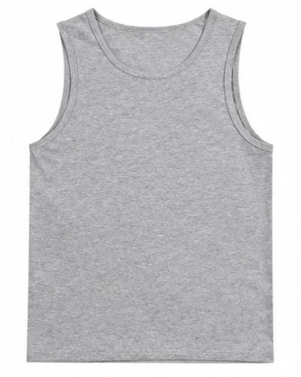 A light gray heather sleeveless tank top shown flat against a plain white background.