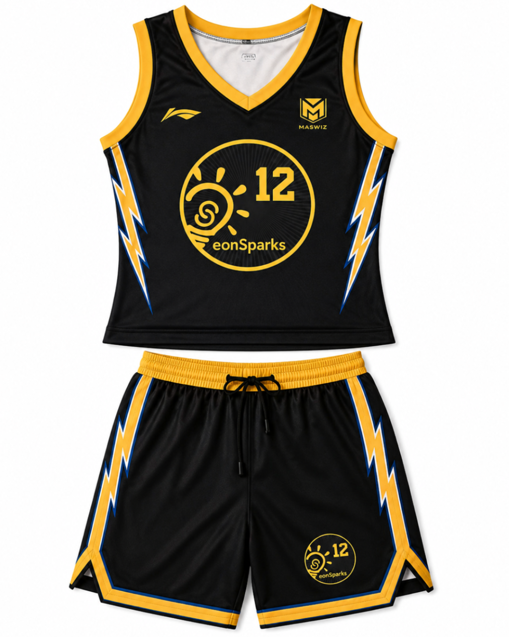 Basketball jersey and shorts set with 'sonSparks' branding on a white background