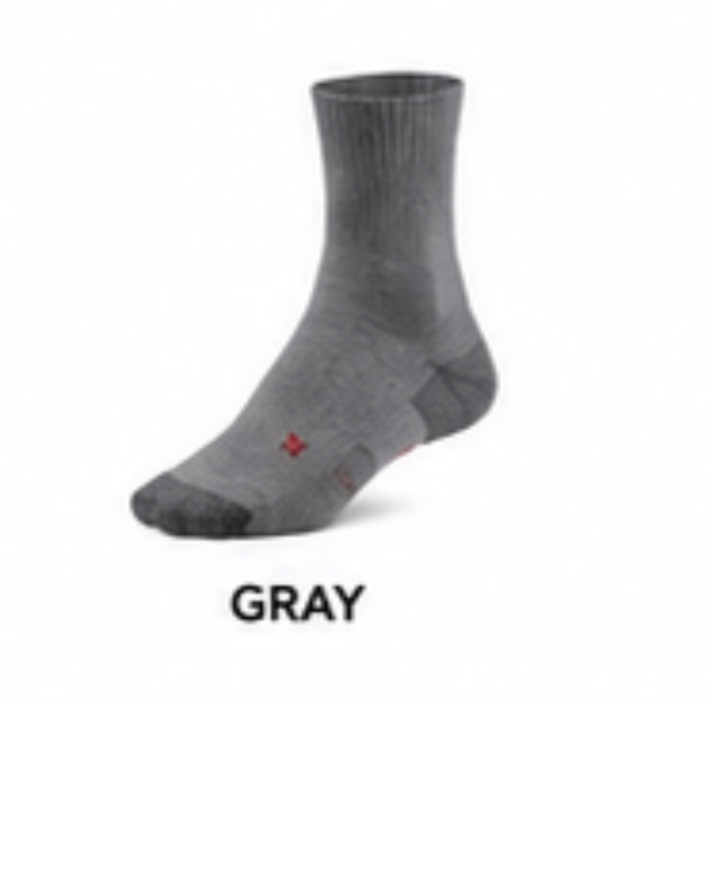 A single gray crew sock shown on a white background with the word 'GRAY' printed below it.